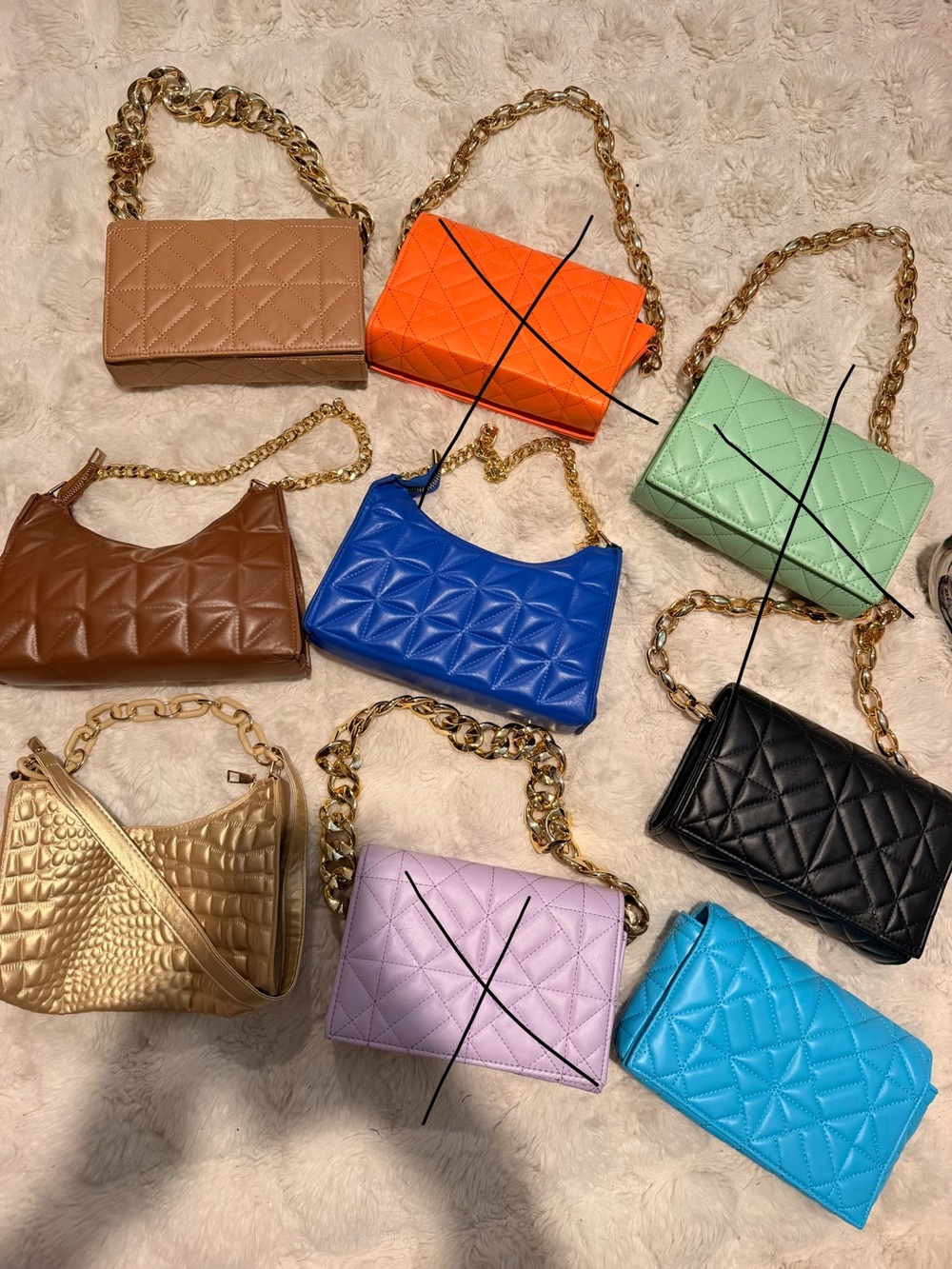 Fashion Nova Quilted Shoulder Bag Trio — Black, Blue, Mint & More